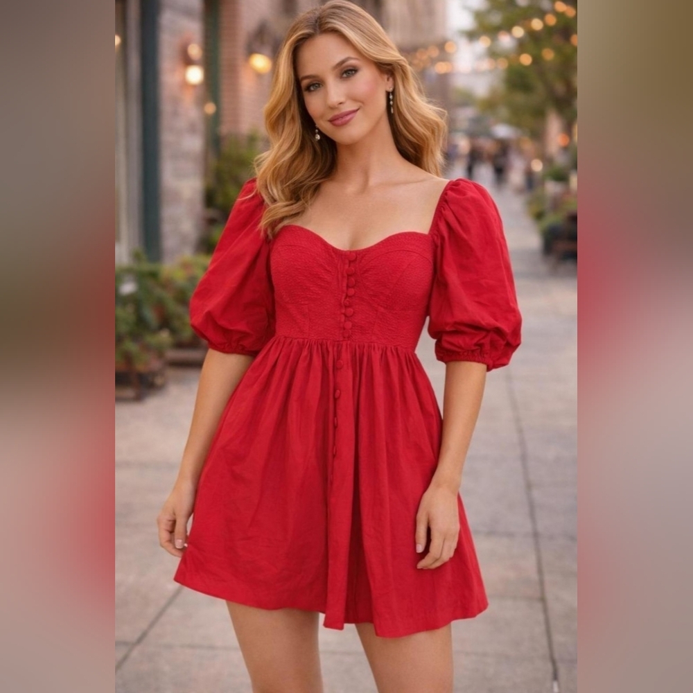 Maeve Anthropologie Puff Sleeve Sweetheart Babydoll Mini Dress Romantic Chic XSP